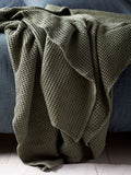 Secret Linen Store olive green waffle throw (British brand)