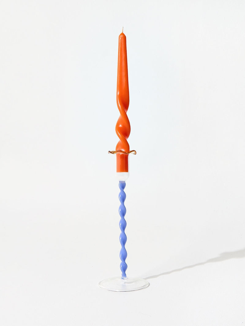 Oliver Bonas blue twisted stem tall glass candle holder (British brand)