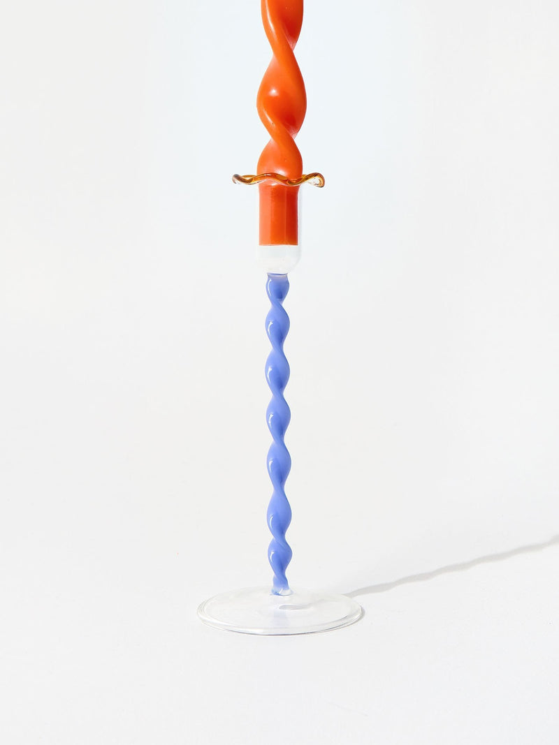 Oliver Bonas blue twisted stem tall glass candle holder (British brand)