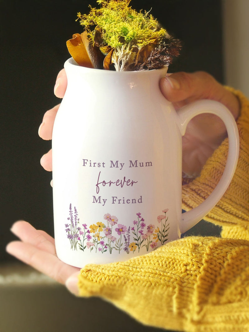 PMC ceramic wild flower jug vase with personalisation (British brand)