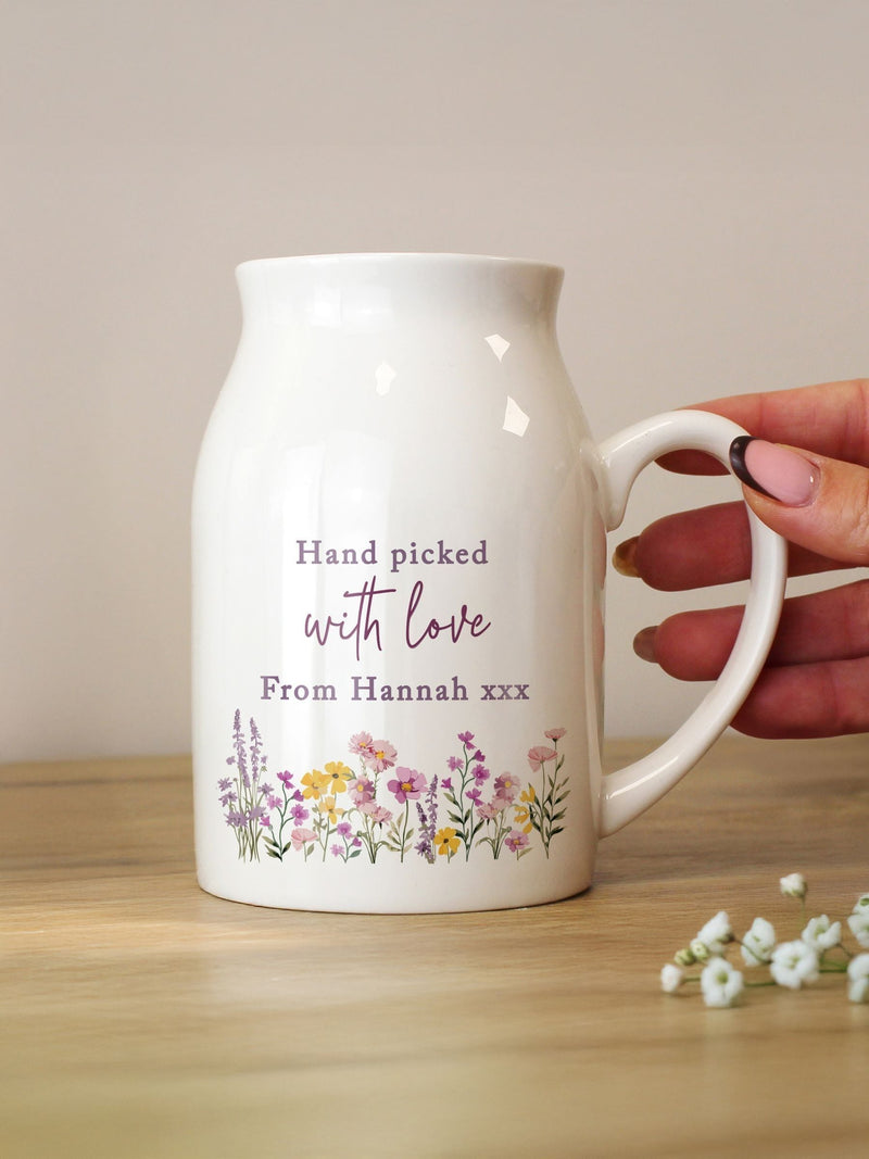 PMC ceramic wild flower jug vase with personalisation (British brand)
