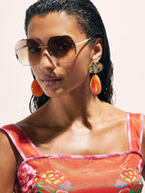 Next River Island Gold Oversized Glam Rimless Sunglasses- Buy online at McGrocer