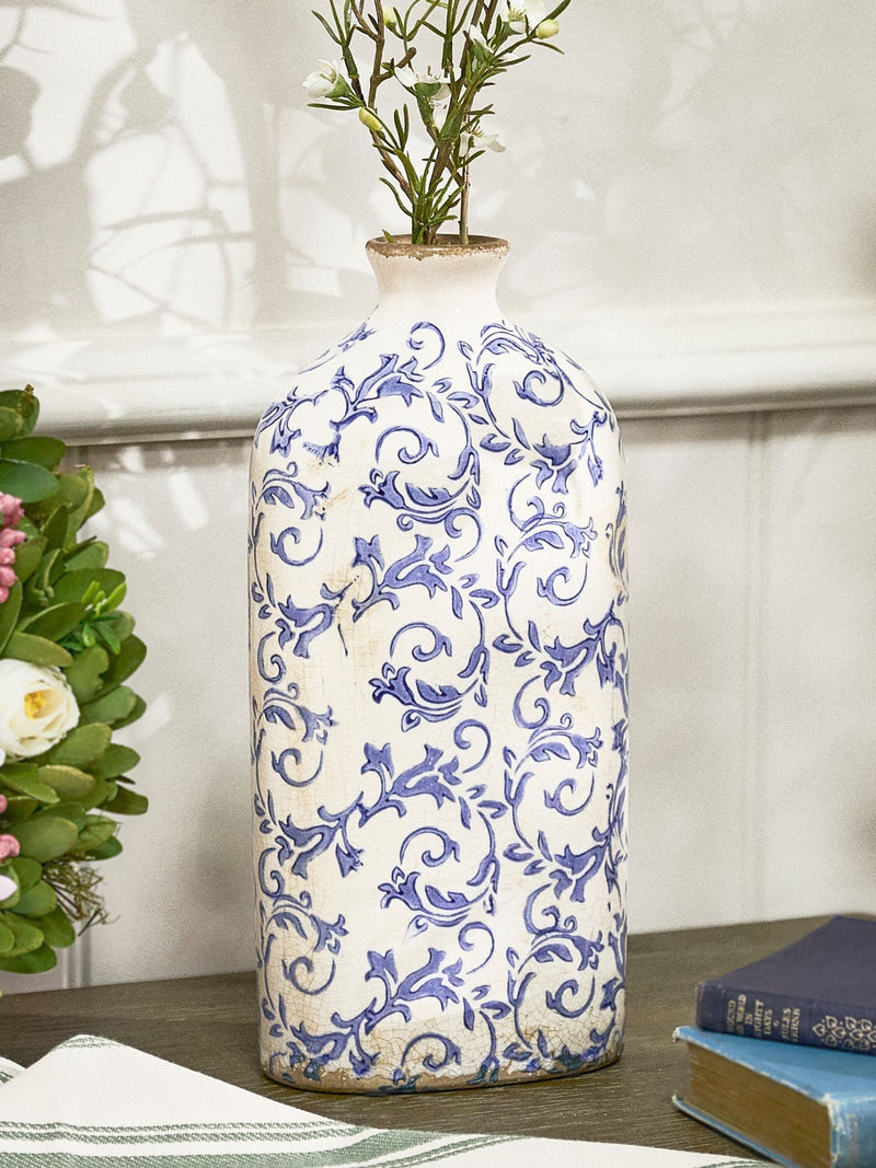 Dibor blue botanical bottle vase 31cm ceramic - British product