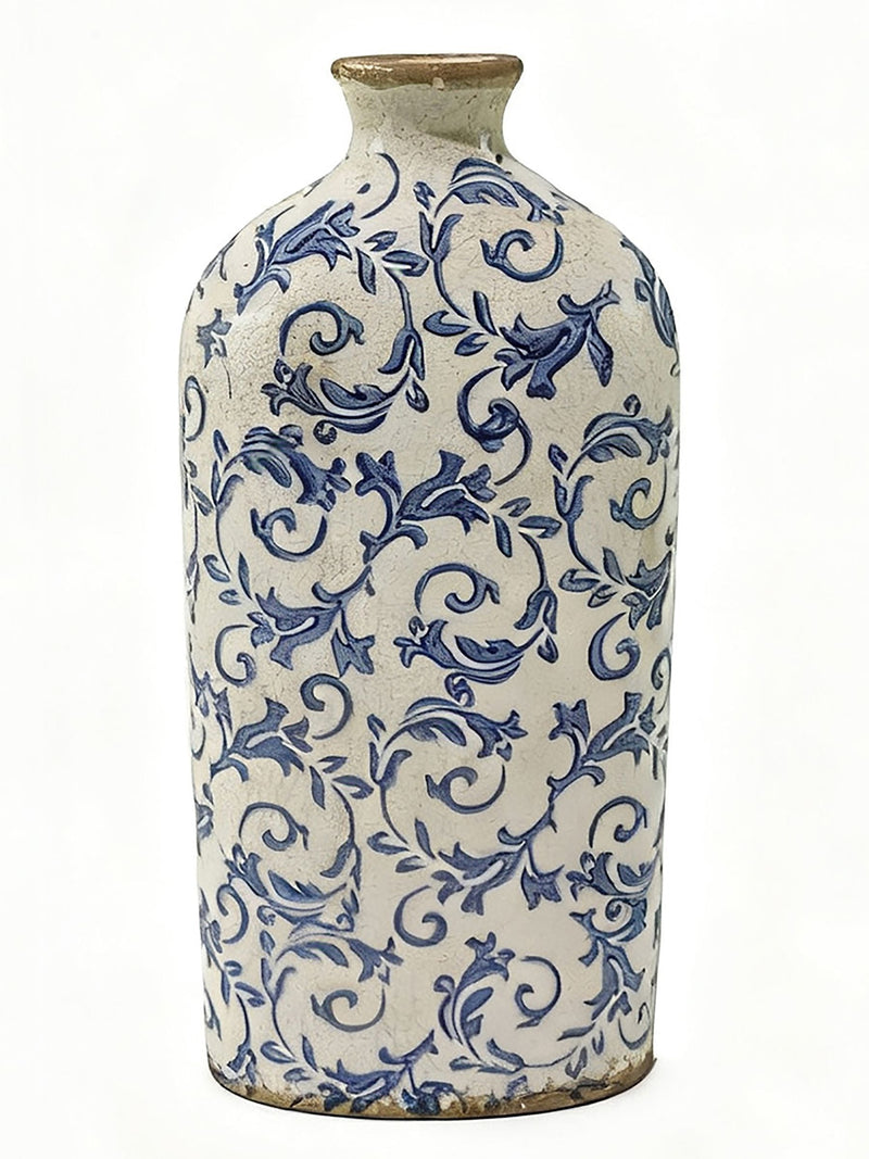 Dibor blue botanical bottle vase 31cm ceramic - British product