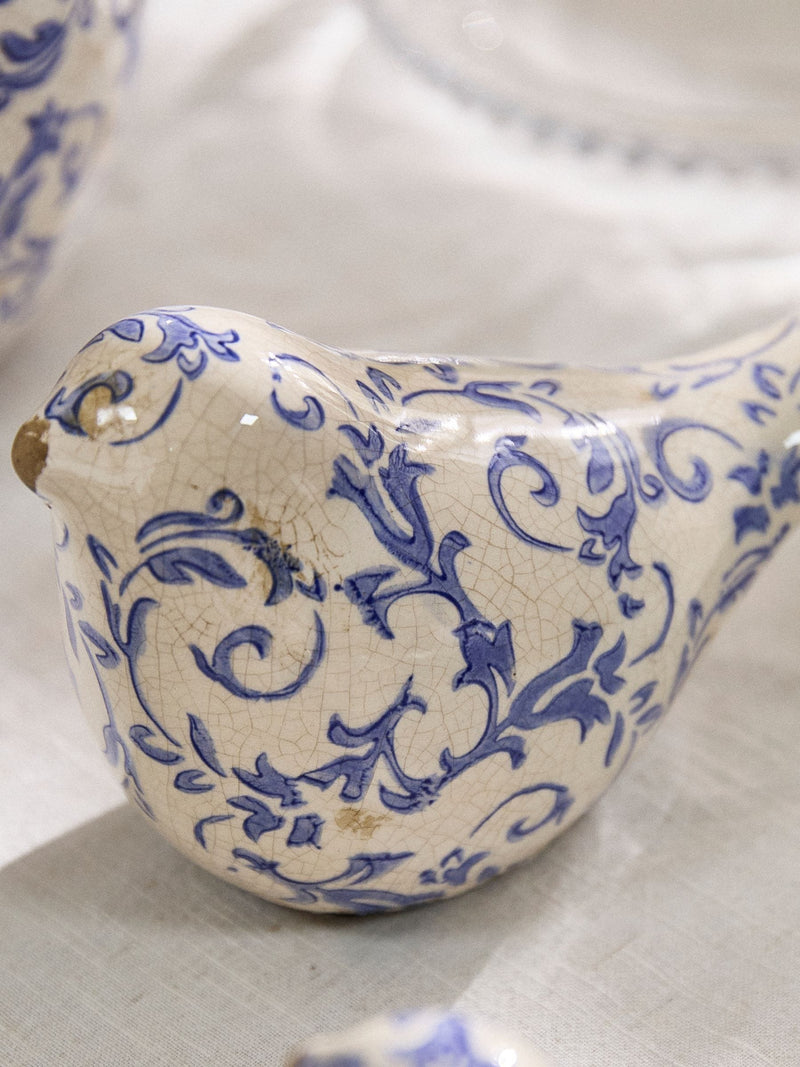 Dibor Blue Botanical bird ornaments pair, imported from the UK