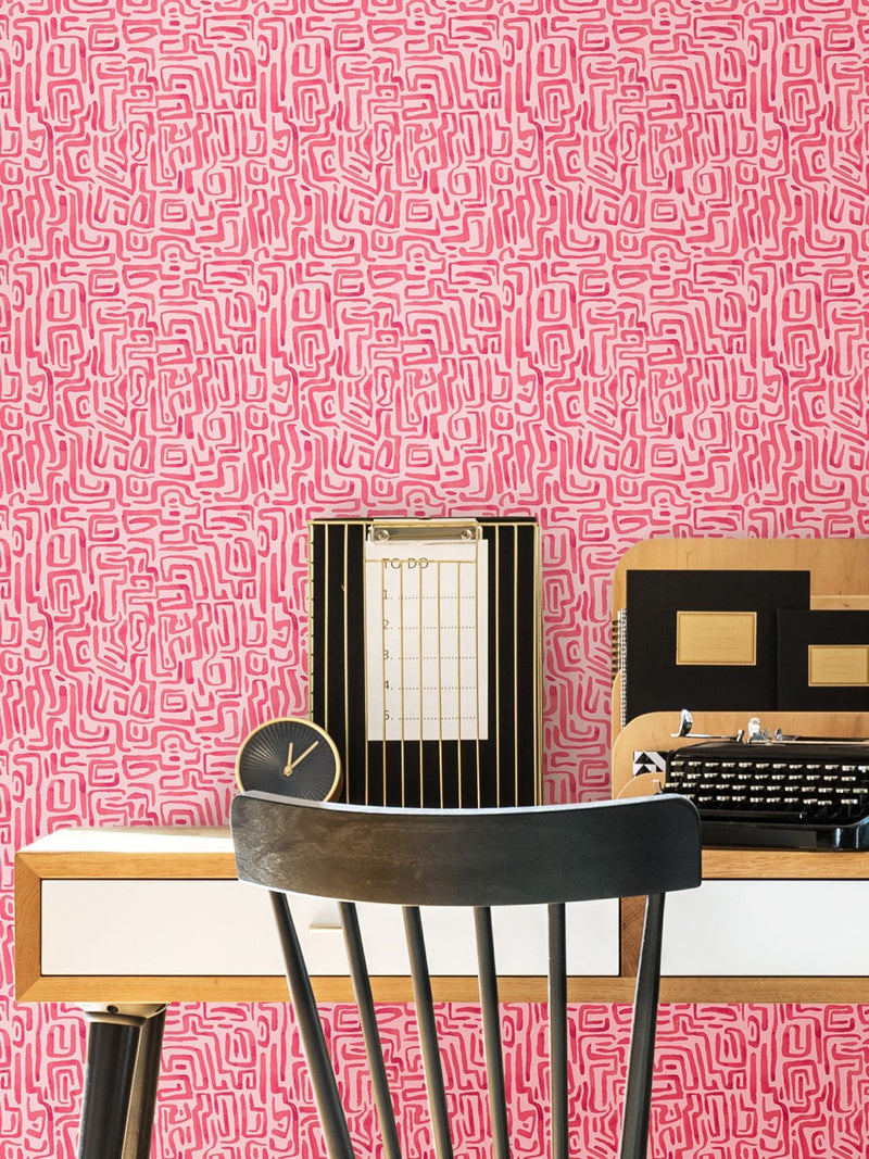 Hoopla Walls wallpaper raspberry squiggle design 10m, UK version