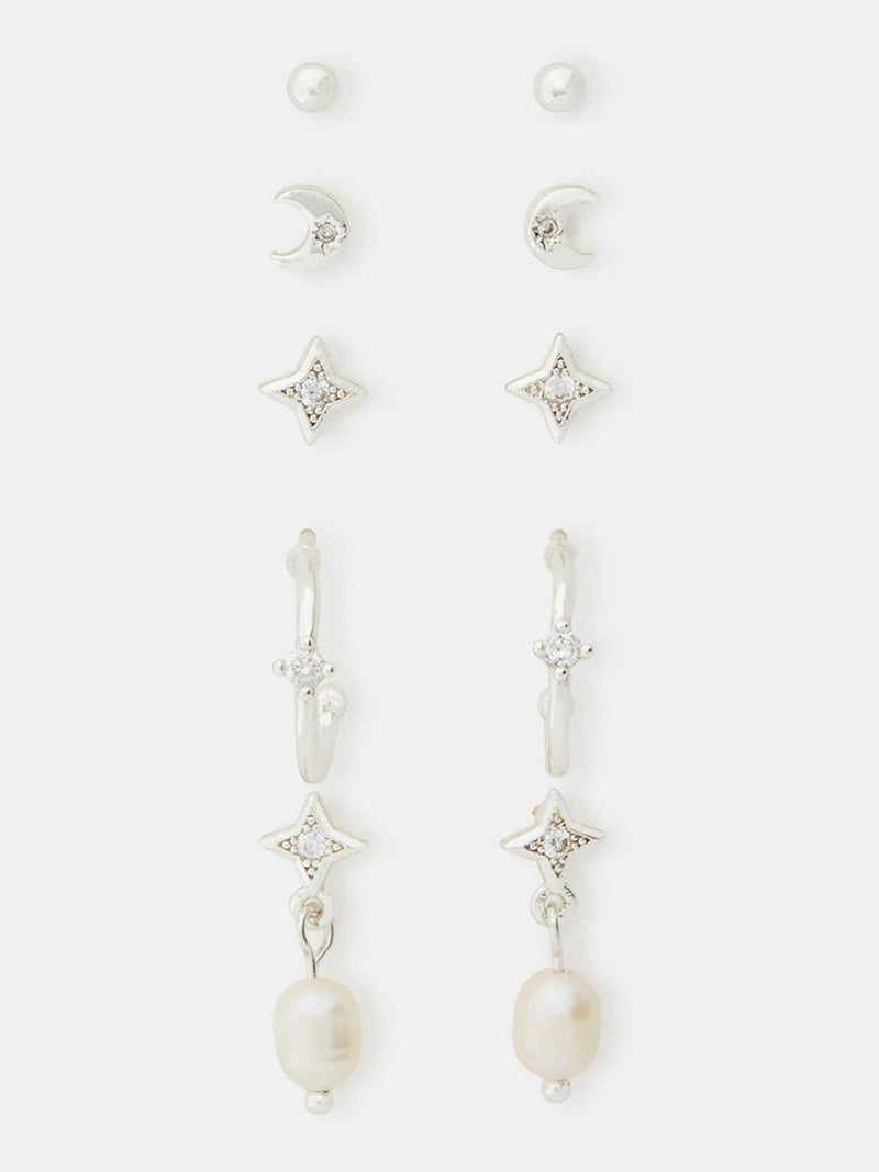 Accessorize sterling silver plated pearl earrings 5 pack - British product