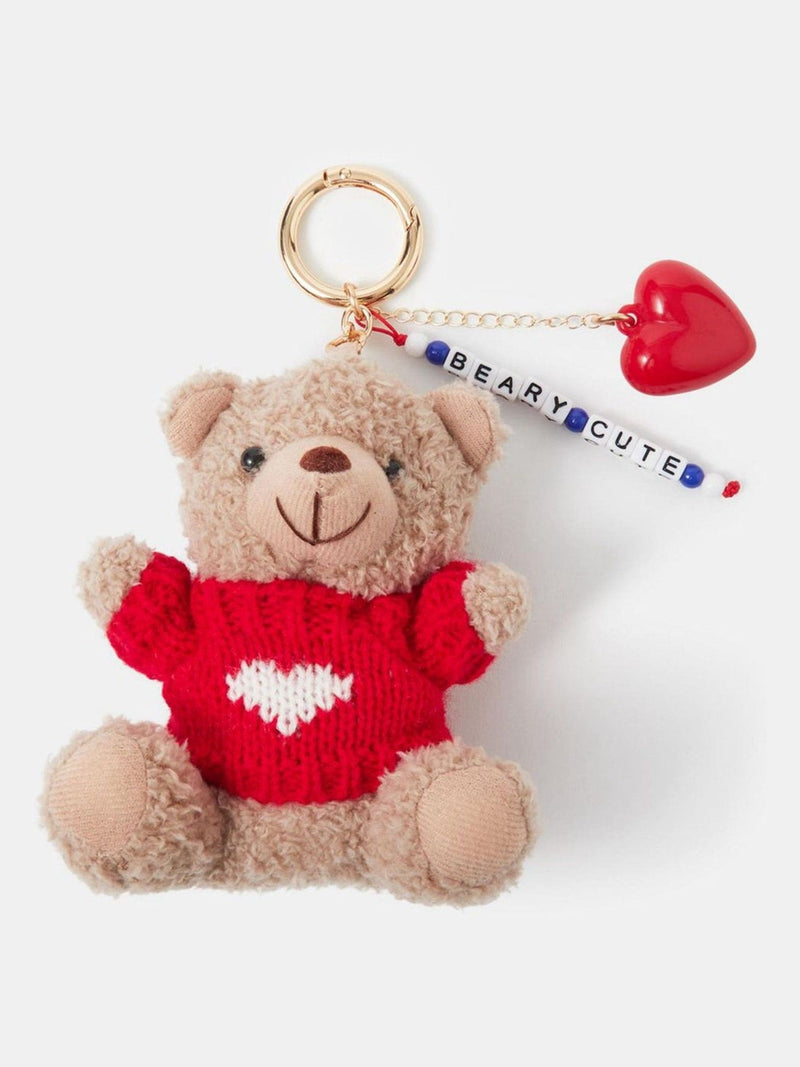 Accessorize brown bear bag charm with beaded heart keyring - British product