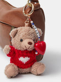 Accessorize brown bear bag charm with beaded heart keyring - British product