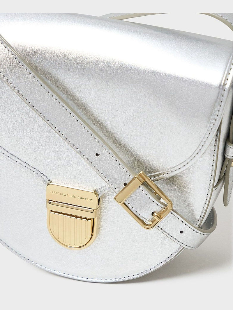 Crew Clothing silver mini leather satchel (British brand)
