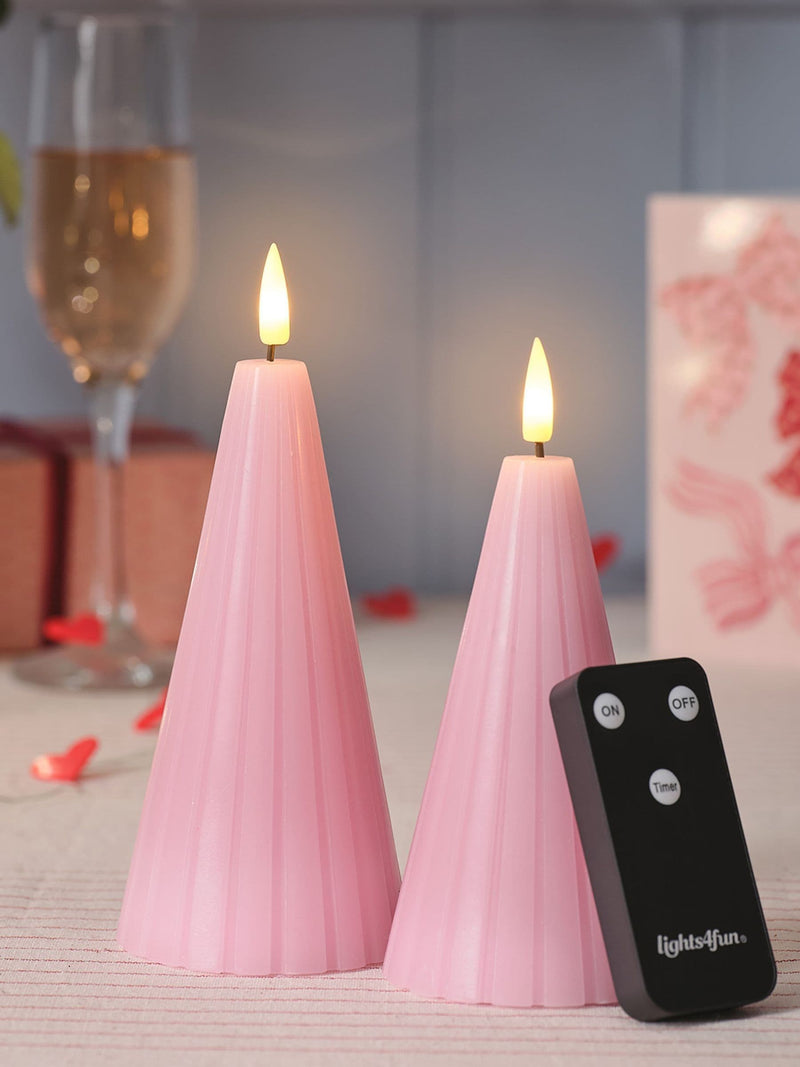 Lights4fun set of 2 ridged cone candles 13cm - British product