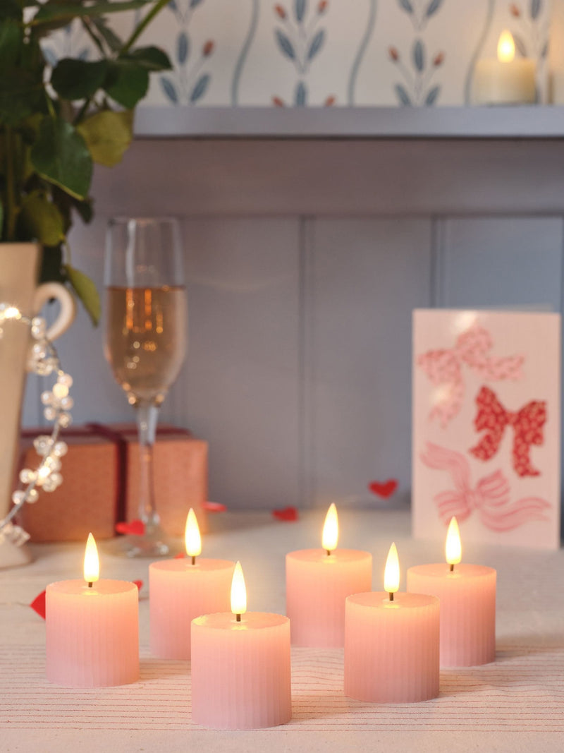 Lights4fun set of 6 pink ribbed tea lights - British product