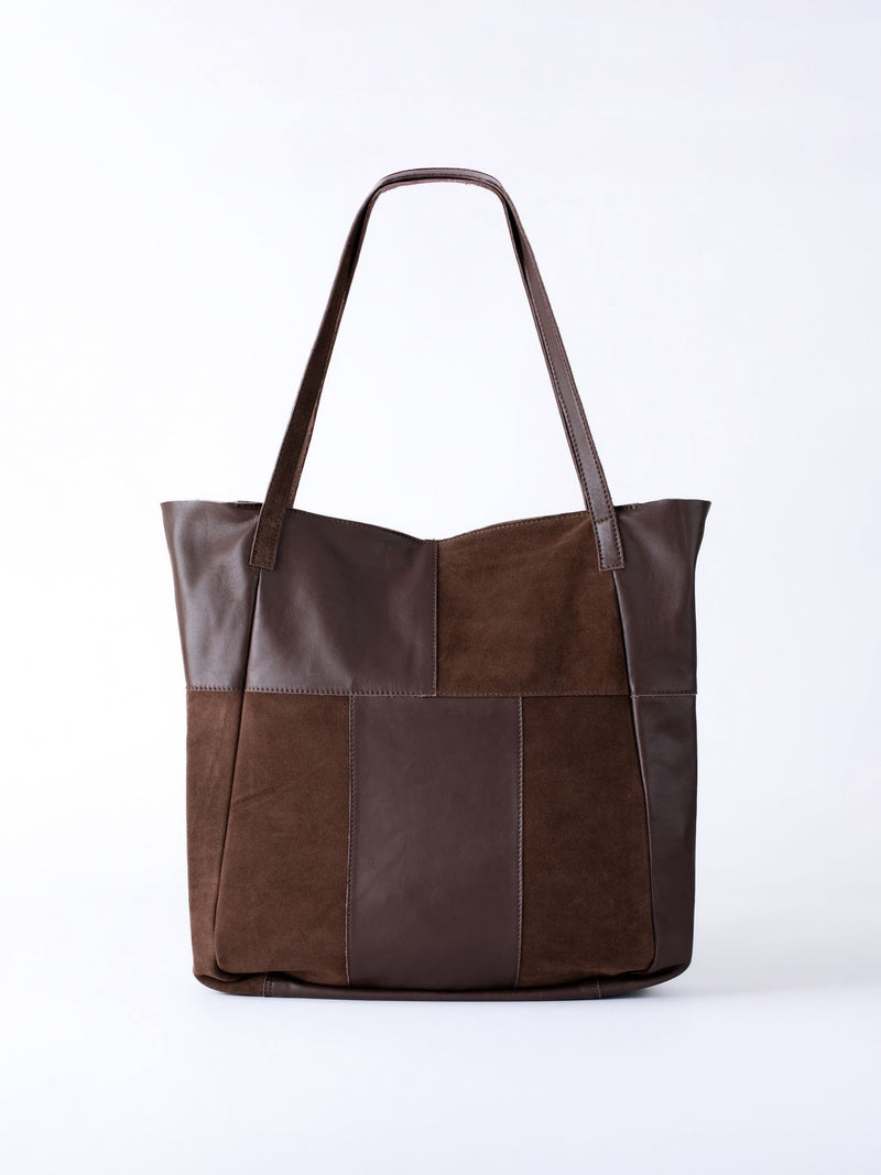 Lakeland Leather dark brown patchwork suede tote bag (British brand)