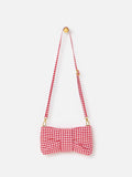 Oliver Bonas red gingham bow clutch bag with gold zip, UK version