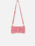 Oliver Bonas red gingham bow clutch bag with gold zip, UK version