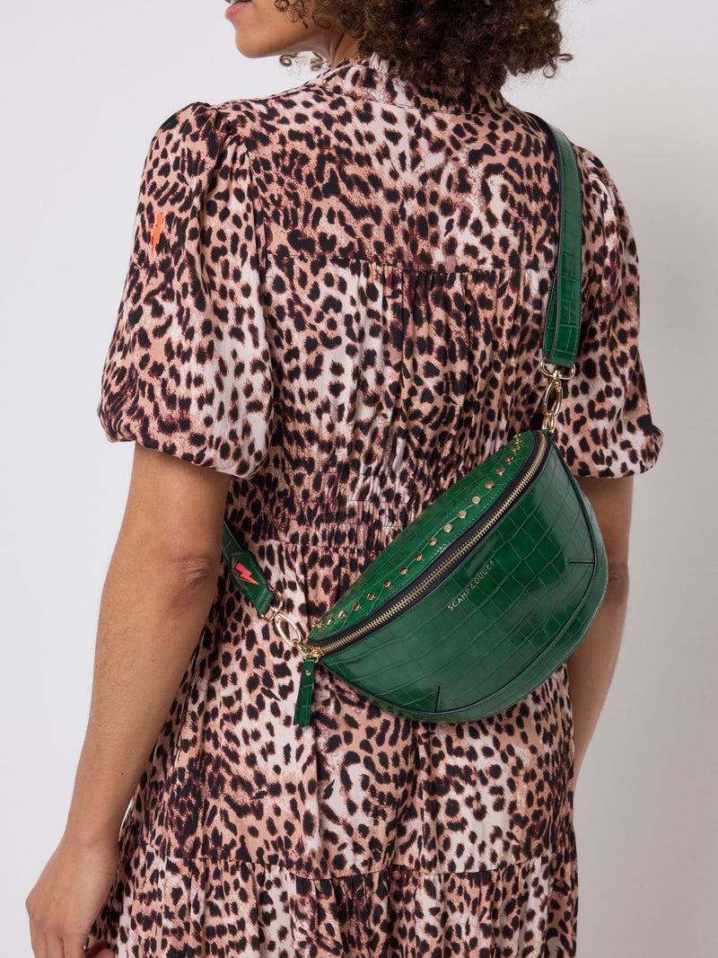 Scamp & Dude green embossed croc bum bag, imported from the UK