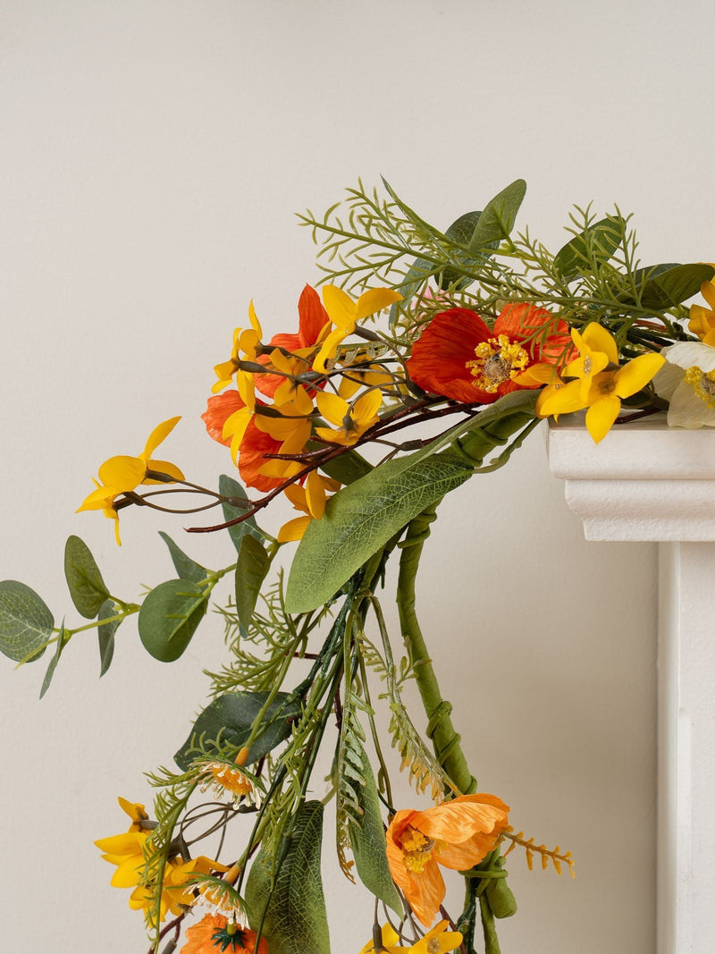 Scottish Everlastings artificial forsythia poppy garland 150cm - British product