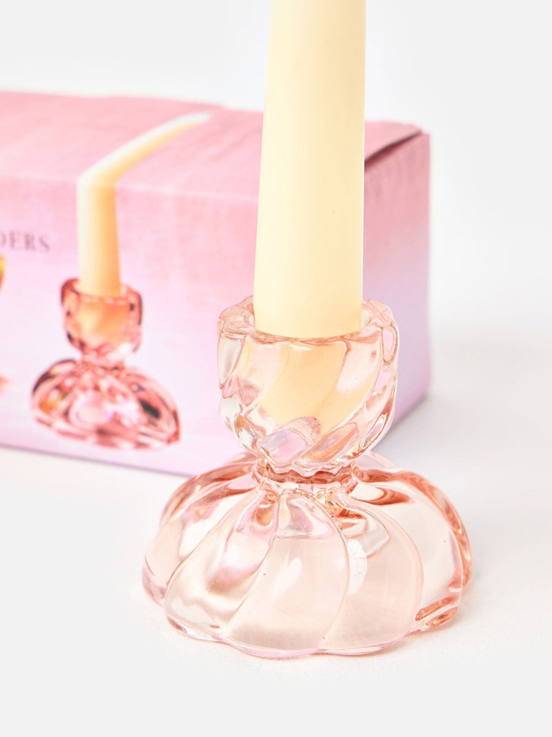 Oliver Bonas Pink Alba double-sided glass candlestick holders, set of two - British product