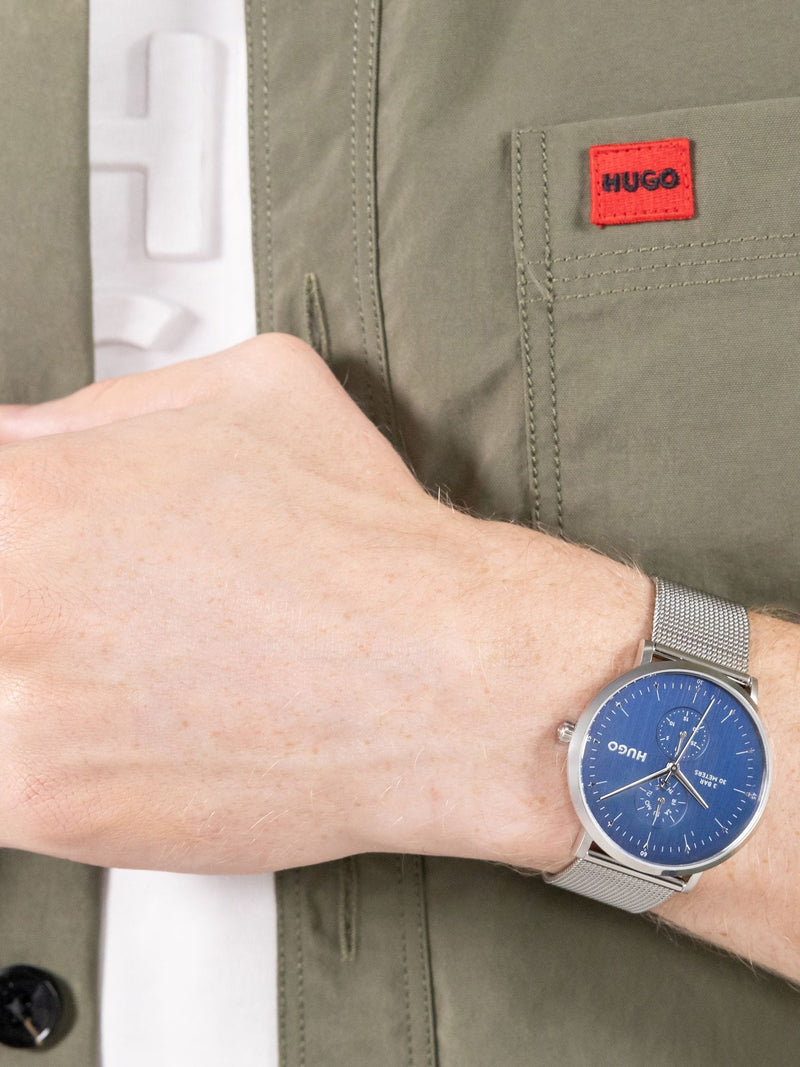 HUGO stainless steel mesh bracelet watch with blue dial - British product