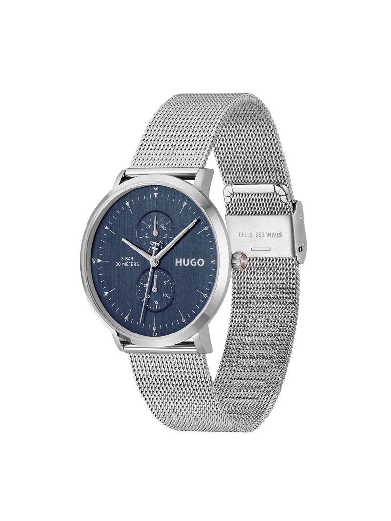 HUGO stainless steel mesh bracelet watch with blue dial - British product