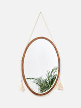 Next Oliver Bonas Brown Wooden Oval Tassel Wall Mirror 68cm x 35cm- Buy online at McGrocer