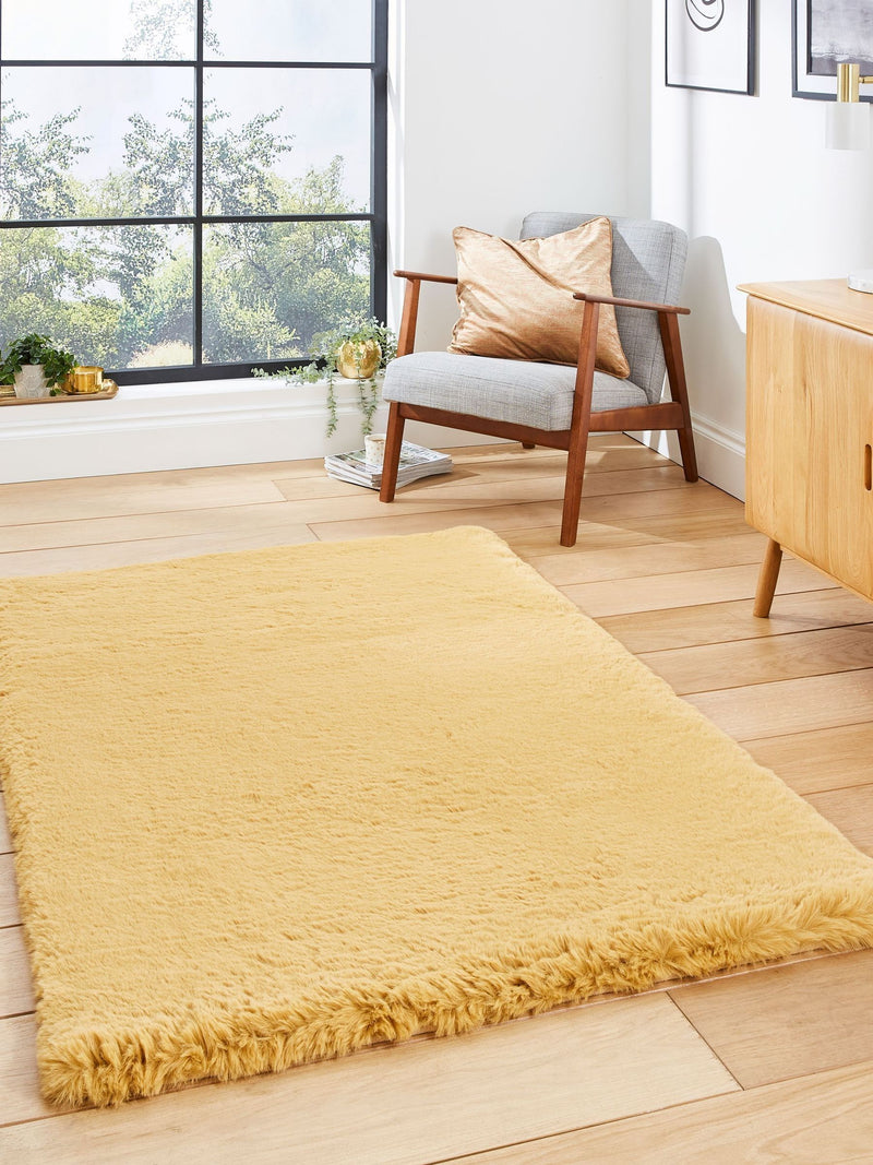Think Rugs Super Teddy mustard shaggy rug, imported from the UK