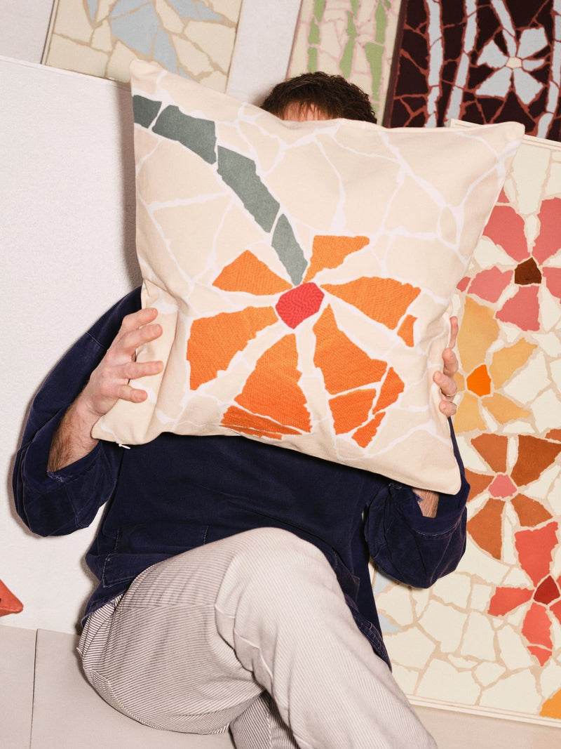 The Conran Shop cream orange flower cushion 50x50cm, imported from the UK