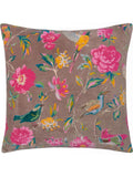 Wylder mink aviary cotton velvet cushion 50x50, imported from the UK