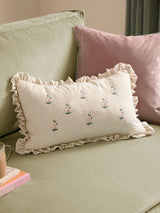 Next Furn Natural Les Petite Fleurs Gingham Ruffle Feather Filled Cushion 30x50cm- Buy online at McGrocer