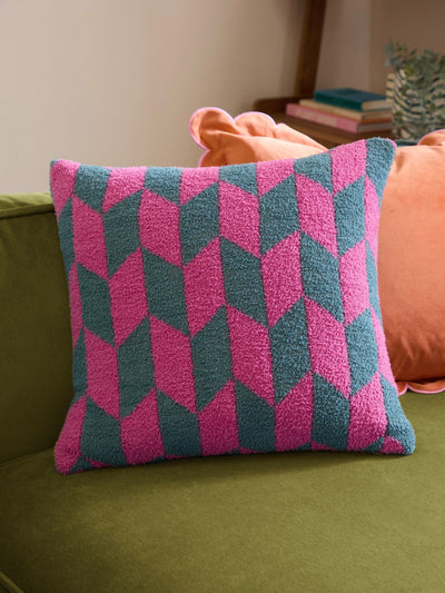 Next Furn Retro Pink Olsen Geometric Fibre Filled Cushion 45x45cm- Buy online at McGrocer