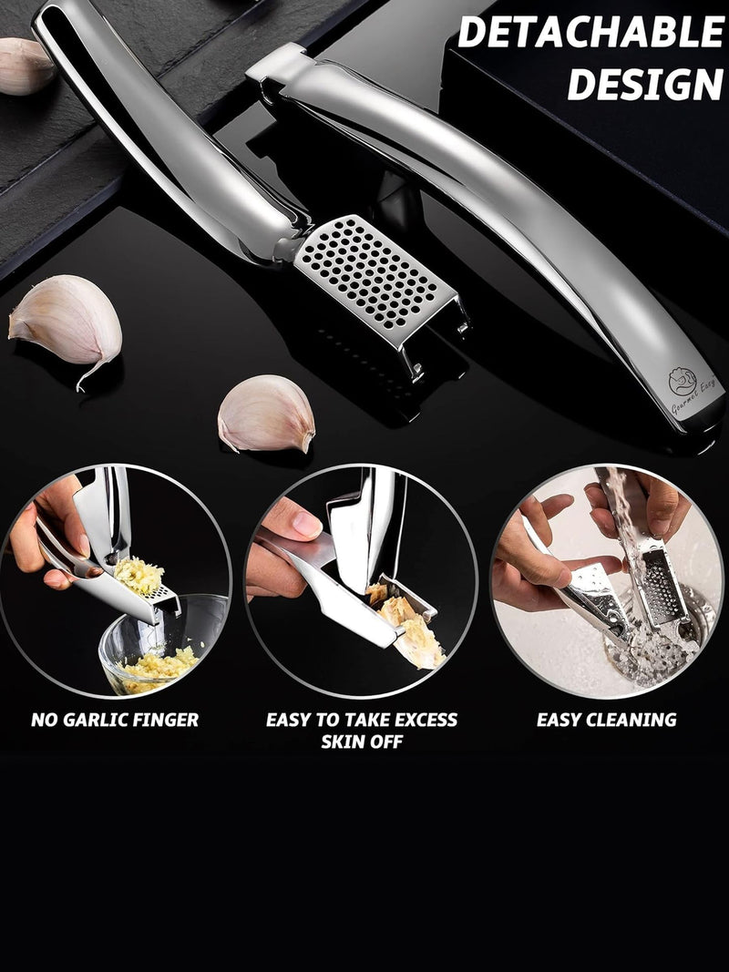 Gourmet Easy no-peel garlic press stainless steel fine mince, imported from the UK