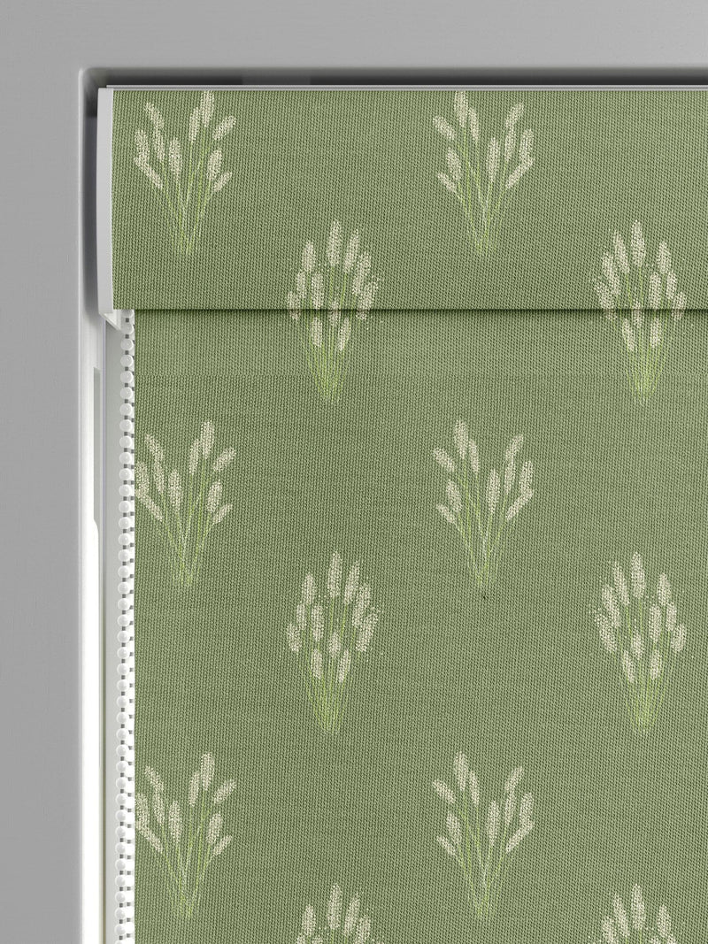 Emily Bond Hetty roman blind green grass design, UK version