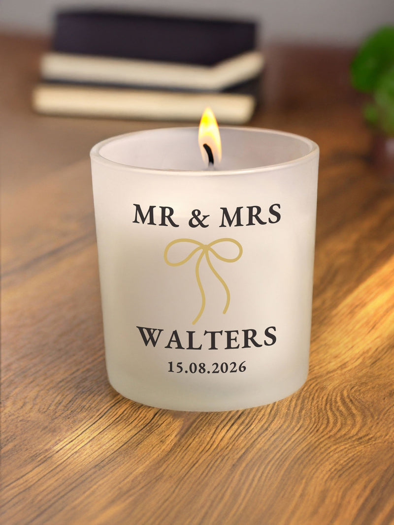 PMC personalised wedding candle jar vanilla scent gold bow 8cm, imported from the UK