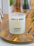 PMC personalised wedding candle jar vanilla scent gold bow 8cm, imported from the UK