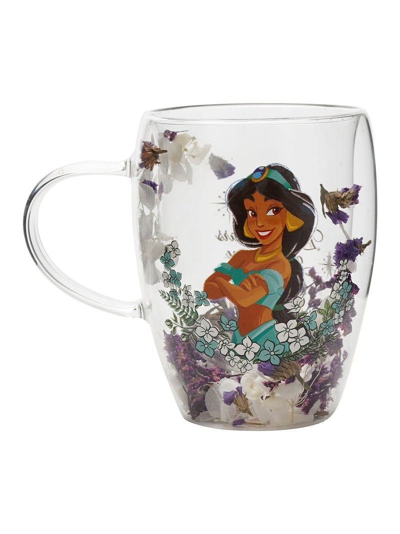 Disney Princess Jasmine floral glass mug with dried flowers (British brand)
