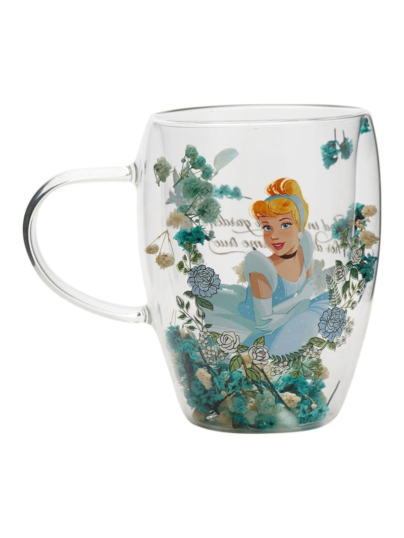 Disney Cinderella glass mug with floral design, imported from the UK