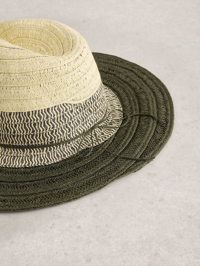 White Stuff green colour block fedora, UK version