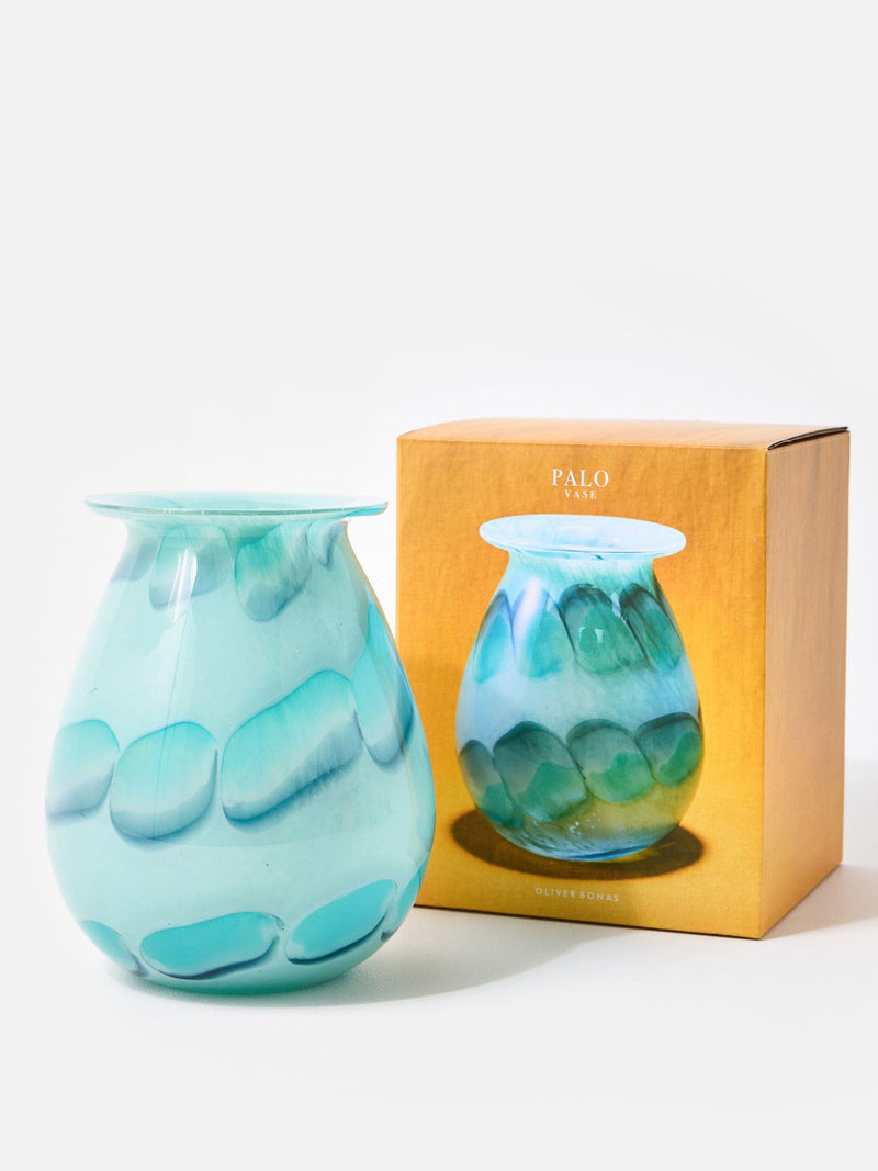 Oliver Bonas Blue Palo Blue glass vase 18cm hand-finished, UK version