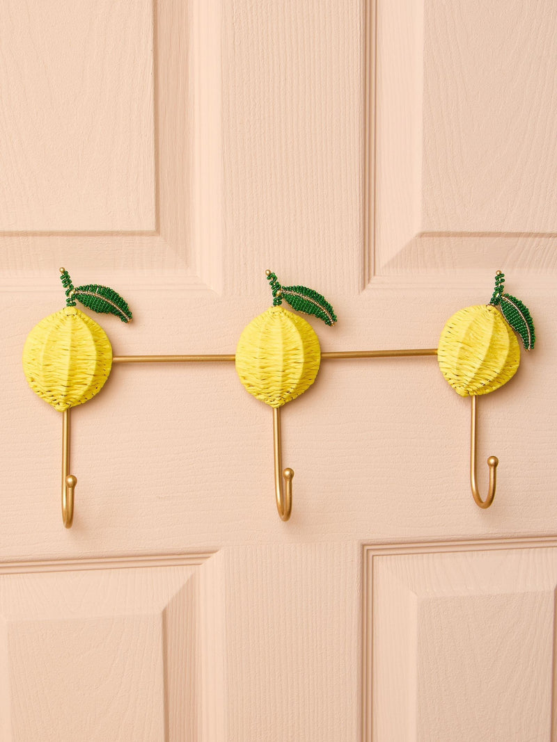 Oliver Bonas lemon raffia wall storage hooks (British brand)