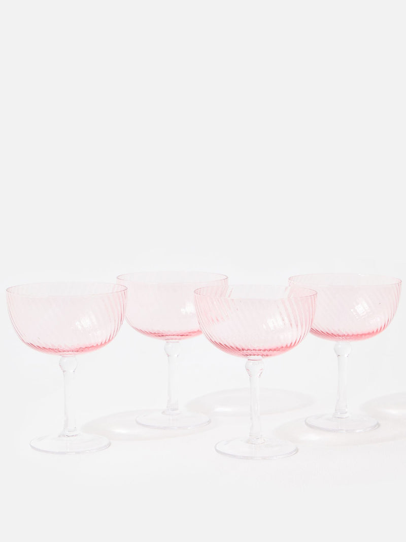 Oliver Bonas pink champagne saucer set of 4, imported from the UK