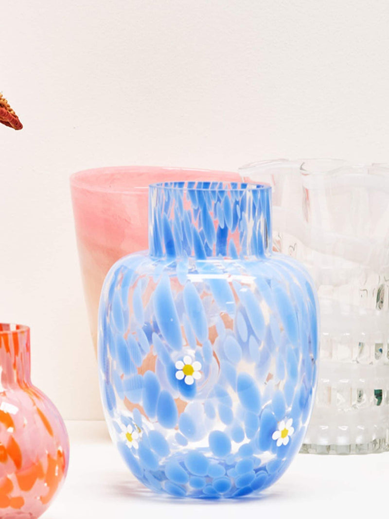 Oliver Bonas blue daisy blue spot vase 26cm (British brand)