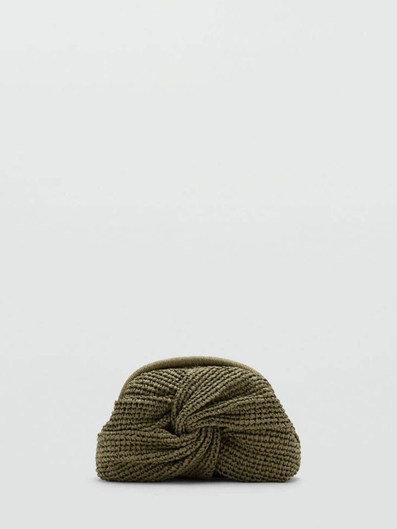 Mango khaki green straw clutch, UK version