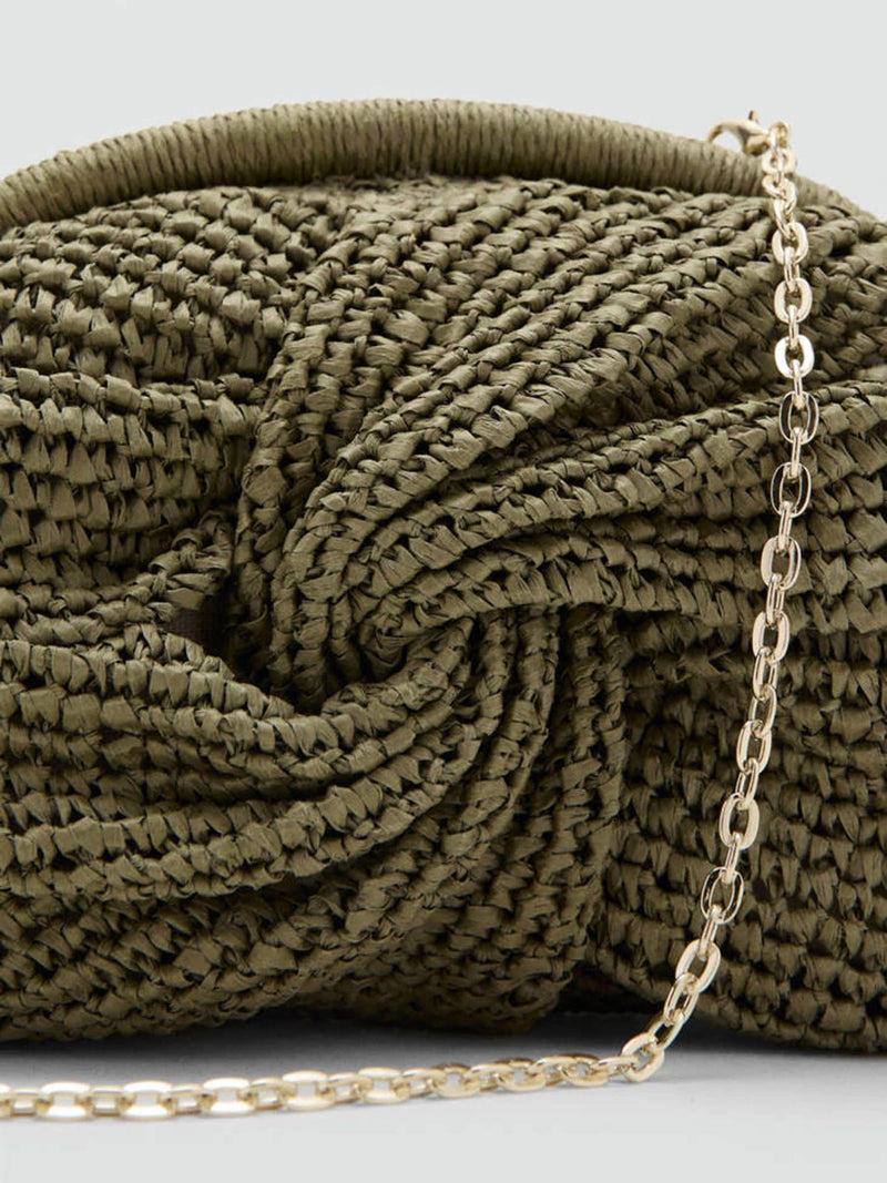 Mango khaki green straw clutch, UK version