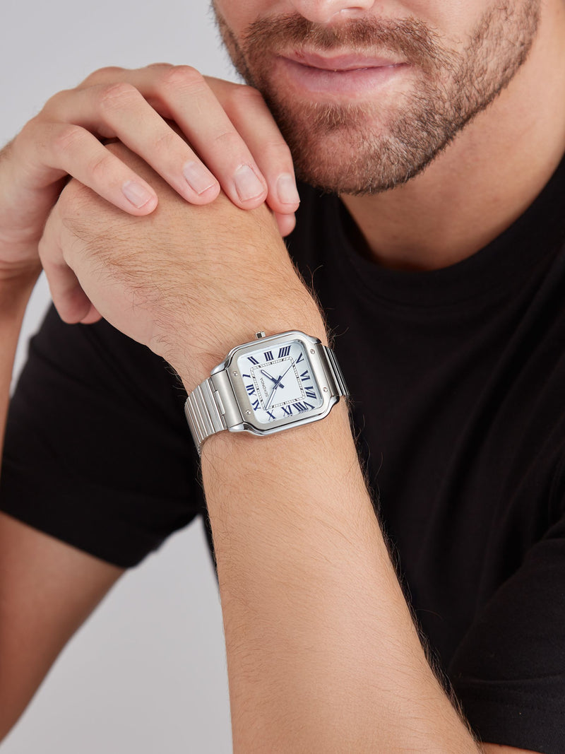 Sekonda Rene 40mm square analogue watch with silver bracelet (British brand)