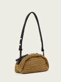 AllSaints Rosalie Arc Raffia woven paper handbag in brown (British brand)