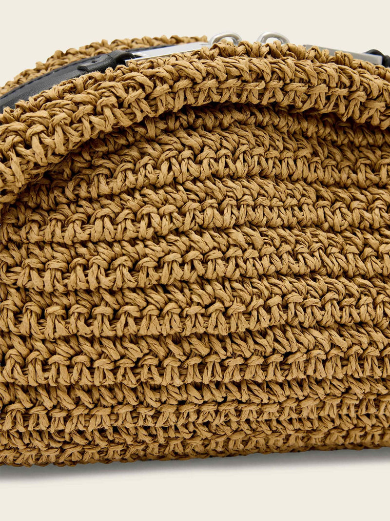 AllSaints Rosalie Arc Raffia woven paper handbag in brown (British brand)