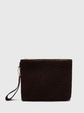 Whistles brown woven suede zip clutch (British brand)