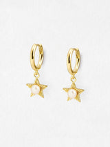 Next Oliver Bonas Gold Arista Pearl and Star Charm Drop Hoop Earrings- Buy online at McGrocer