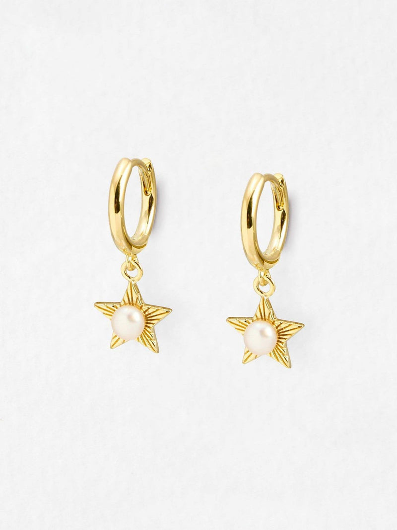 Oliver Bonas gold plated pearl star drop hoop earrings (British brand)