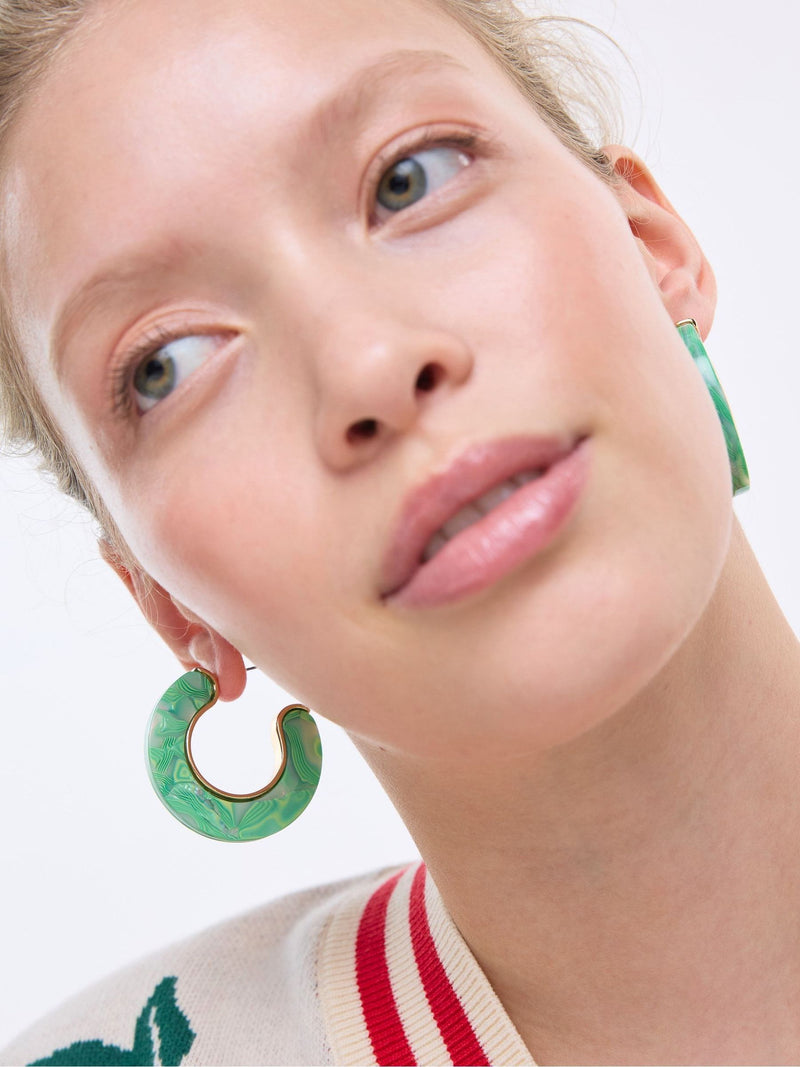 Oliver Bonas green resin gold detail hoop earrings - British product